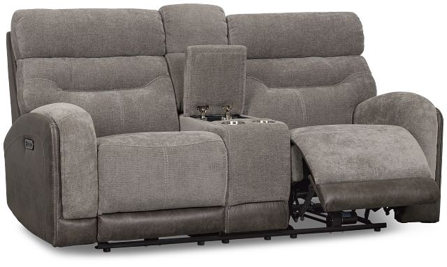 Travis Gray Fabric Power Reclining Console Loveseat