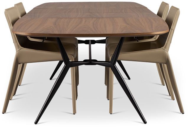 Margo Two-tone Rect Table & 4 Beige Upholstered Chairs