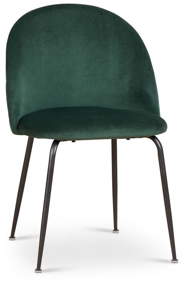 Capri Dark Green Velvet Upholstered Side Chair W/ Black Legs