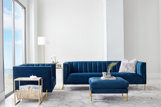Array af historie nitrogen Bella Dark Blue Velvet Sofa | Living Room - Sofas | City Furniture