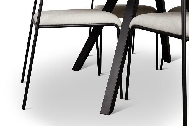 Lynden Light Tone Round Table & 4 White Metal Upholstered Side Chairs