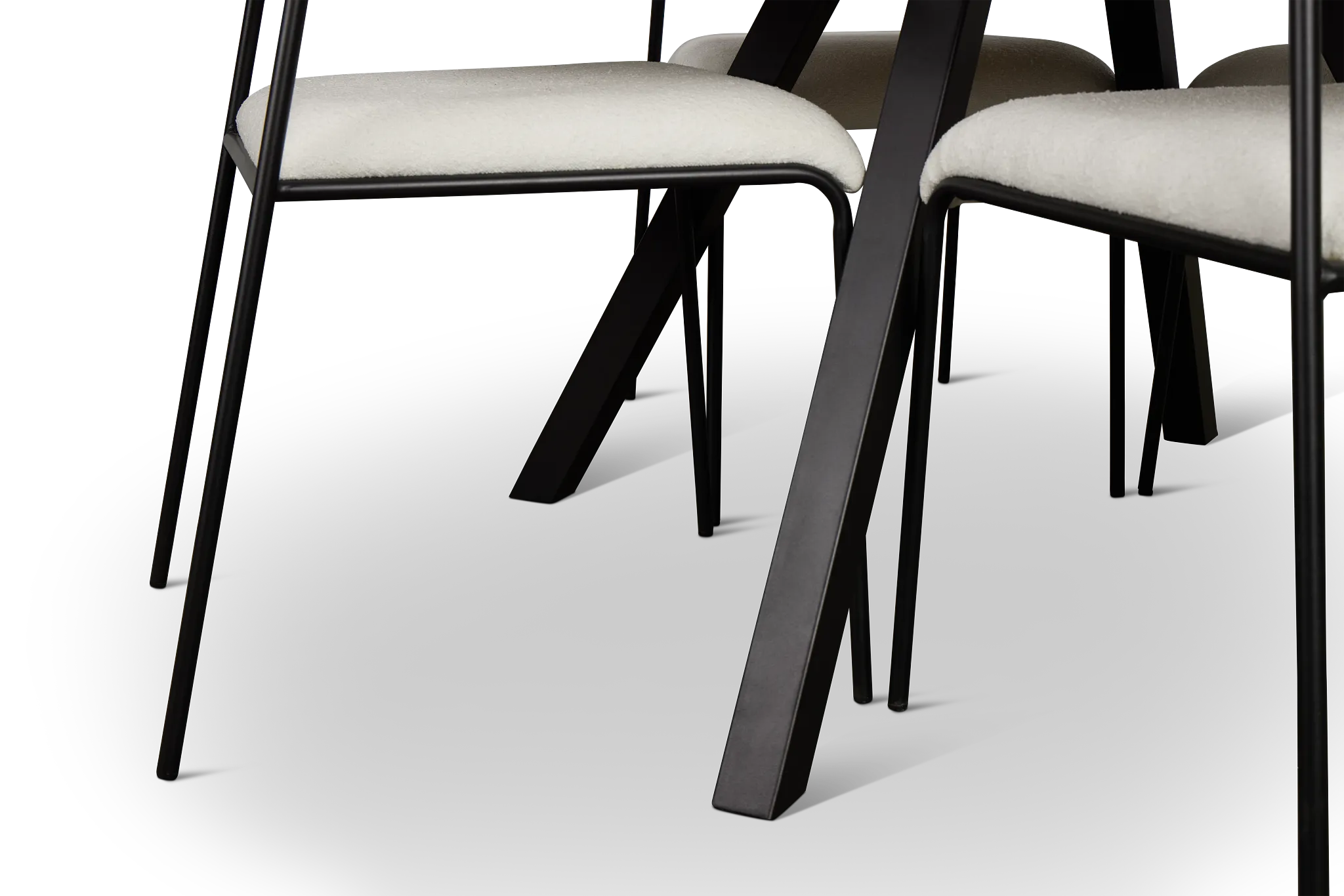 Lynden Light Tone Round Table & 4 White Metal Upholstered Side Chairs