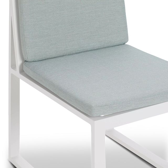 Linear White Teal 70" Aluminum Table & 4 Cushioned Side Chairs (8)