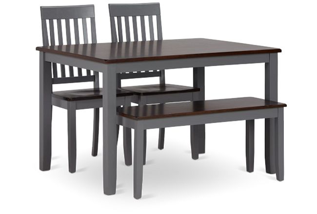 Santos Gray Two-tone Table, 2 Chairs & Bench