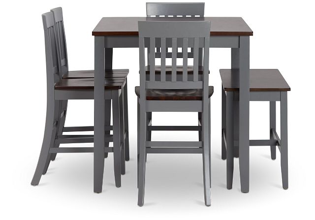 Santos Gray Two-tone High Table, 4 Barstools & High Bench