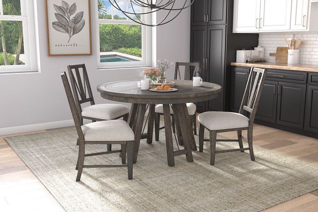 Heron Cove Dark Tone Round Table & 4 Upholstered Chairs (1)