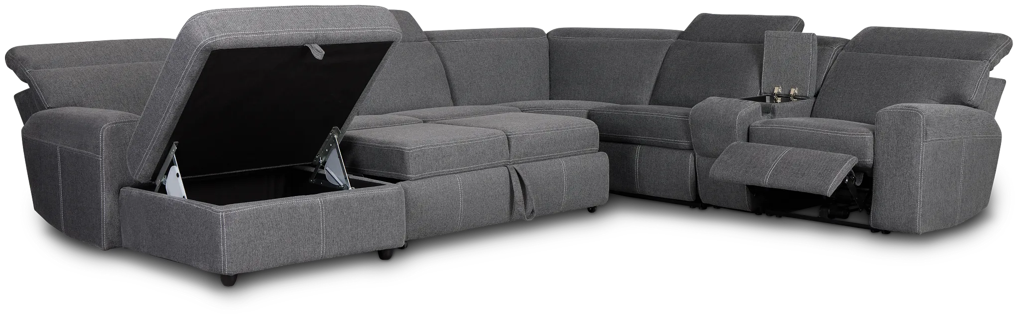 Callum Dark Gray Storage Medium Left Triple Power Chaise Sleepr Sectional