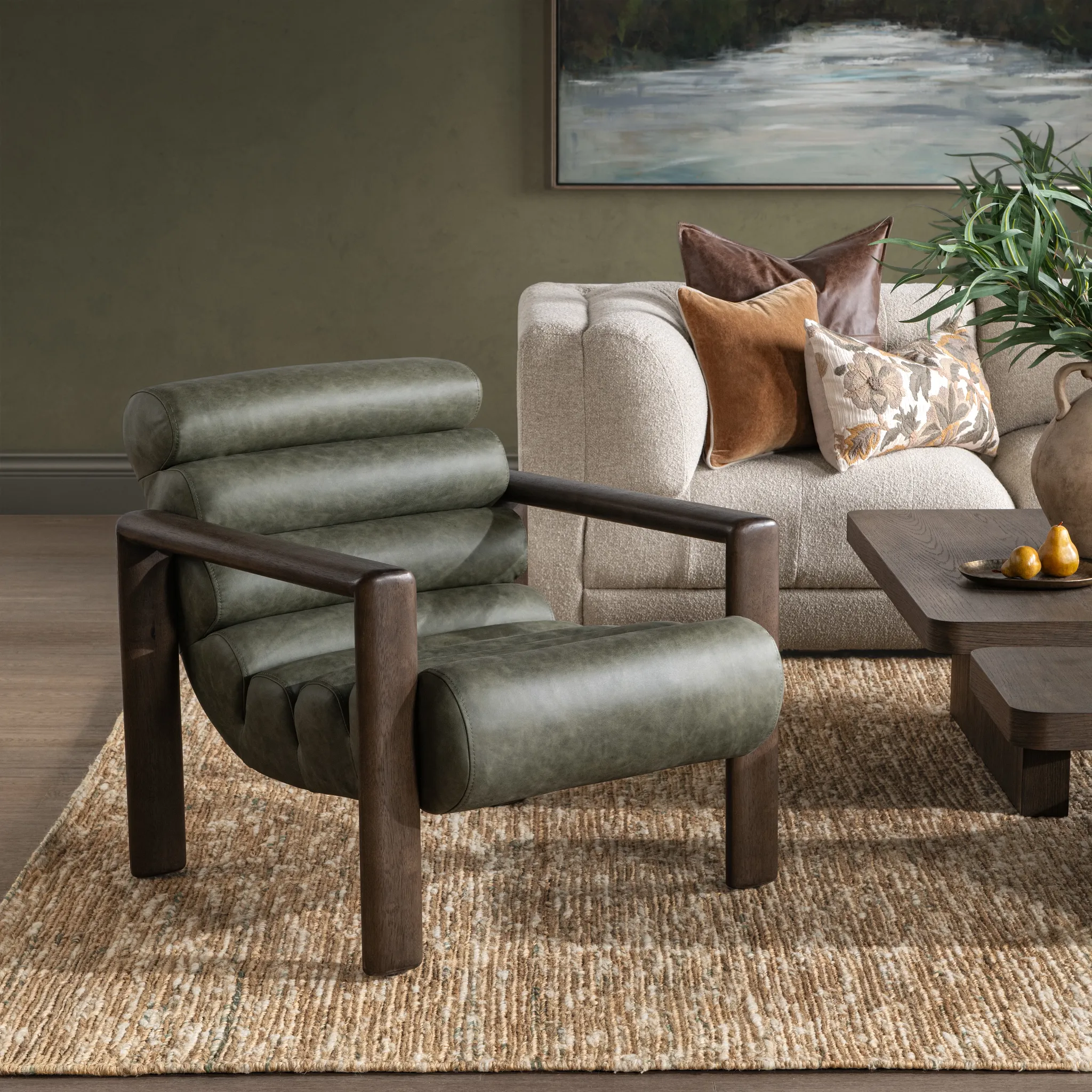 Royal Green Leather Accent Chair