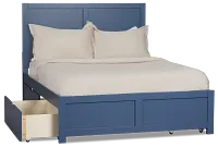 Charleston Dark Blue Panel Bed With 4 Storage Drawers
