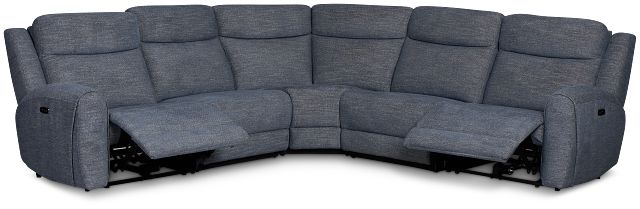 Walker Blue Fabric Small Two-arm Power Reclining Sectional