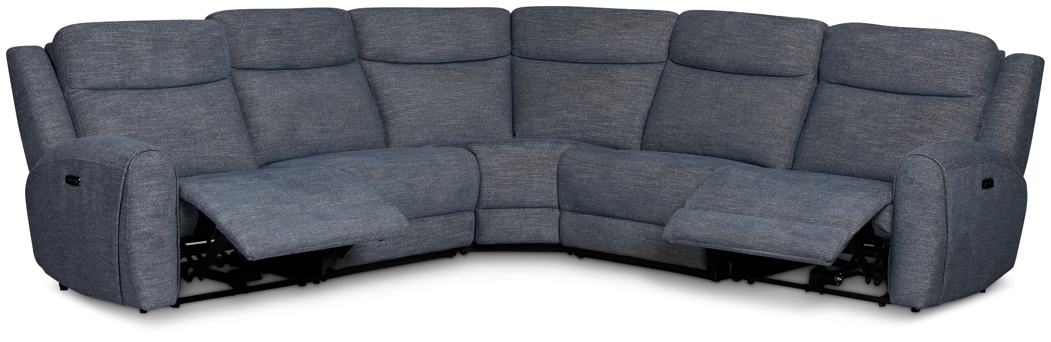 Walker Blue Fabric Small Two-arm Power Reclining Sectional
