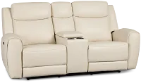 Walker Ivory Lthr/vinyl Power Reclining Console Loveseat W/ Power Headrest