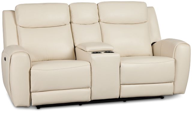 Walker Ivory Lthr/vinyl Power Reclining Console Loveseat W/ Power Headrest