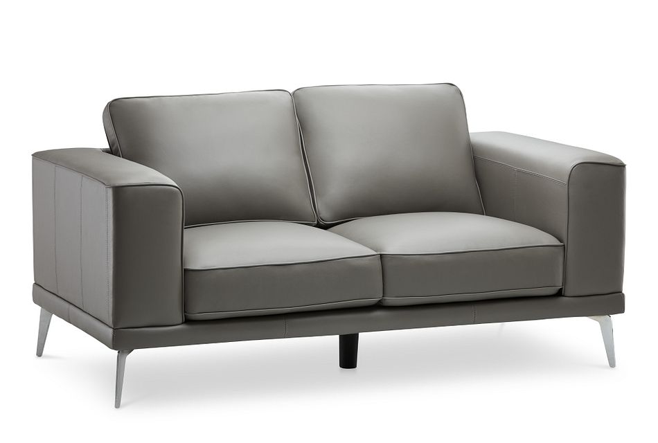 Naples Gray Leather Loveseat With Metal Legs Living Room