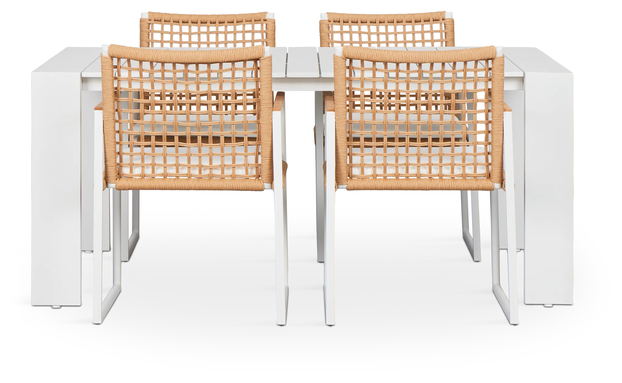 Sunrise White 65" Rectangular Table & 4 Teak Arm Chairs