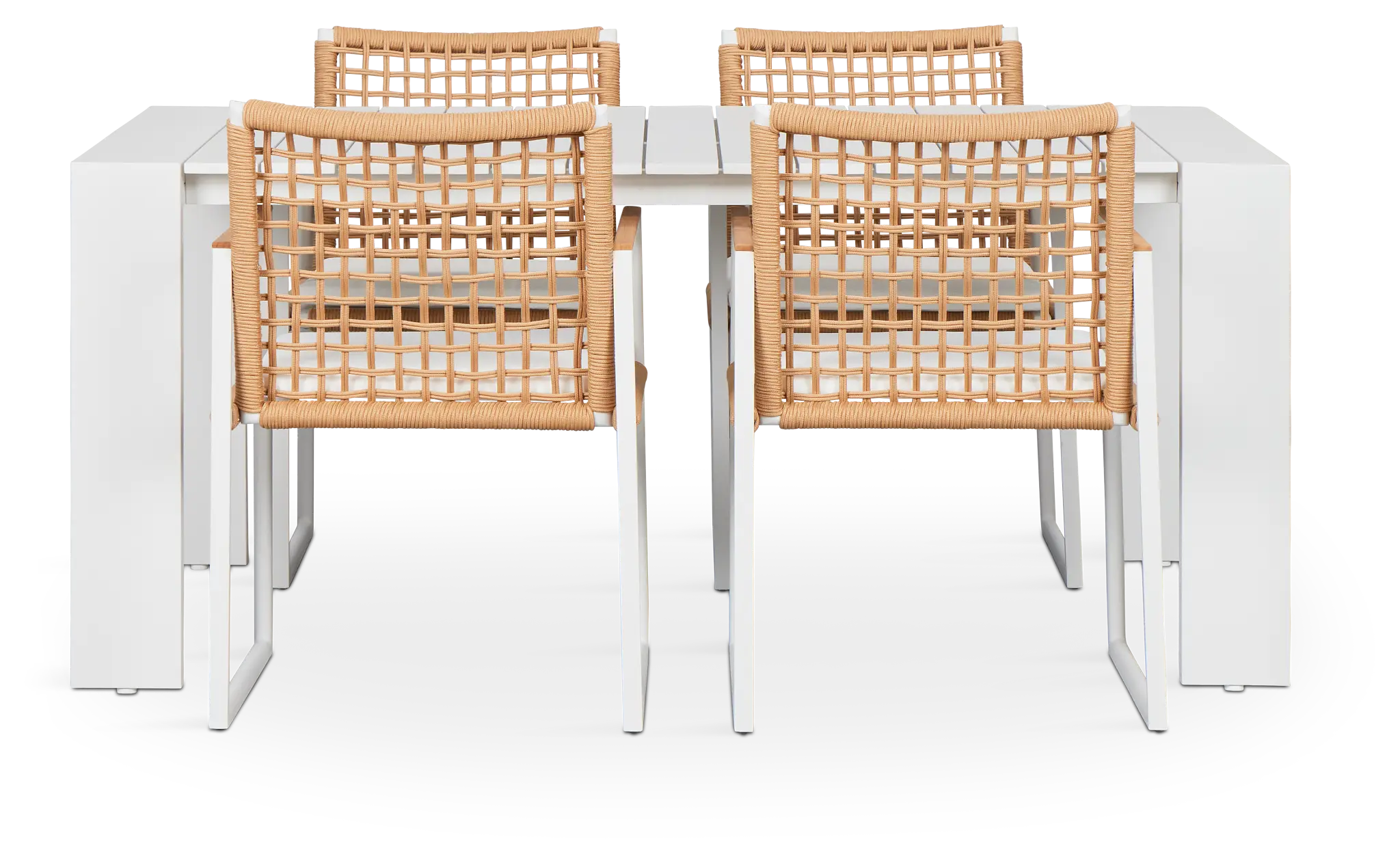 Sunrise White 65" Rectangular Table & 4 Teak Arm Chairs Sunrise White 65" Rectangular Table & 4 Teak Arm Chairs