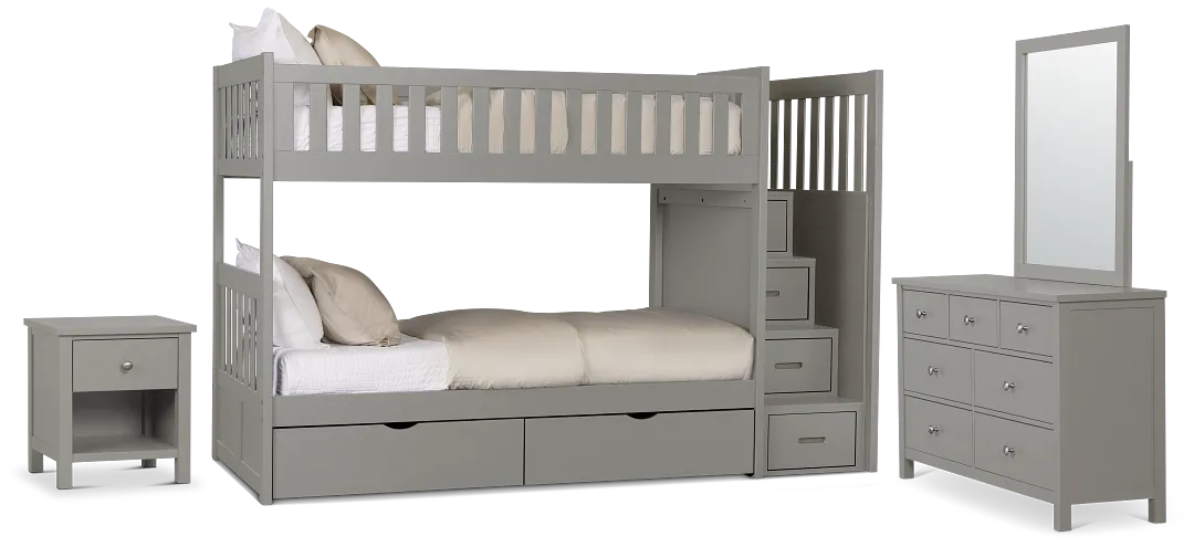 Charleston Gray Step Bunk Bed Storage Bedroom