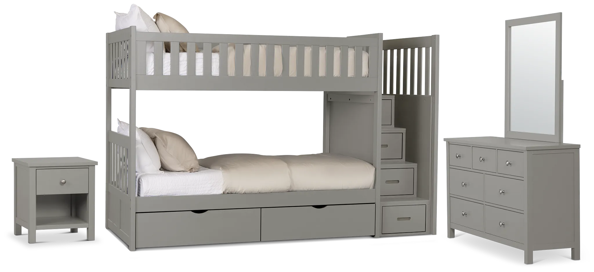 Charleston Gray Step Bunk Bed Storage Bedroom