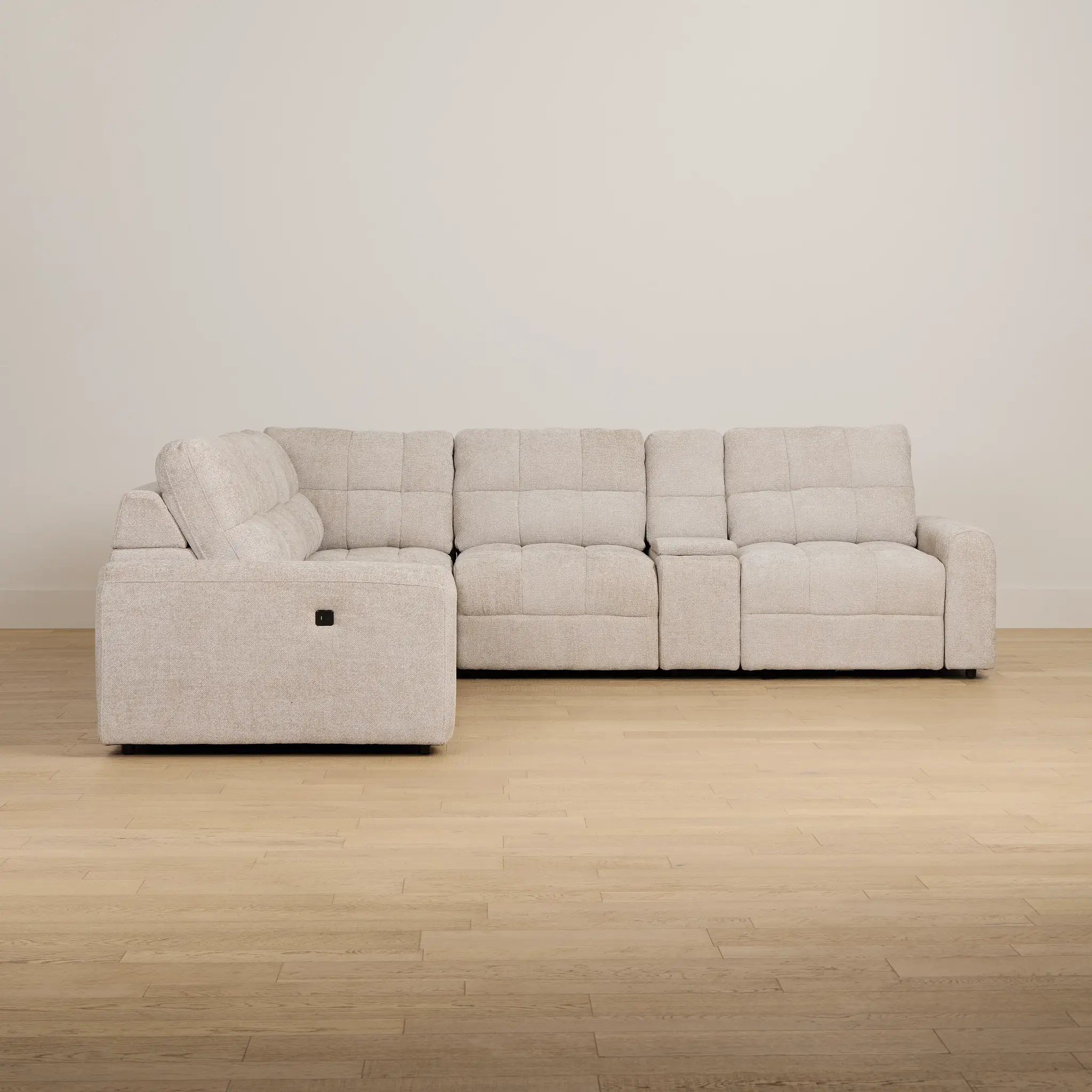 Hendrix Light Taupe Fabric Medium Tri Power 2 Arm Extension Chaise Sectional Hendrix Light Taupe Fabric Medium Tri Power 2 Arm Extension Chaise Sectional