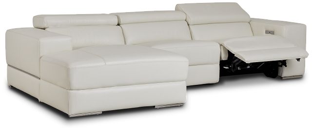 Dante White Leather Left Chaise Power Reclining Sectional