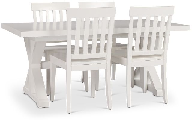 Nantucket White Trestle Table & 4 White Wood Chairs