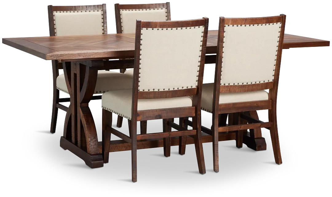 Joplin Dark Tone Extension Rectangular Table & 4 Upholstered Chairs