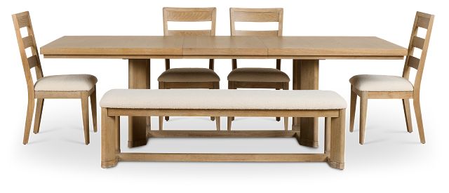 Alton Light Tone Rectangular Table With 4 Side Chairs & Bench