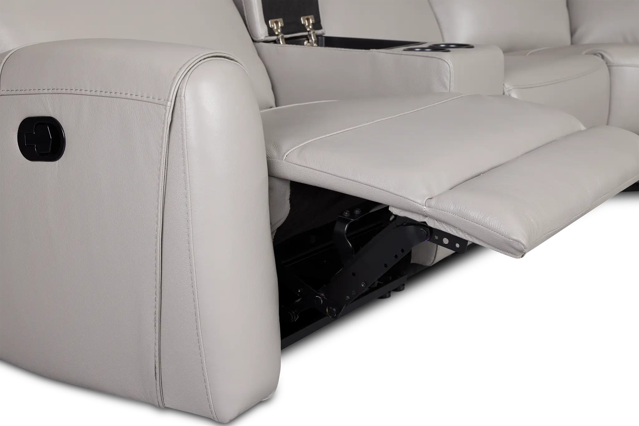 Walker Light Gray Lthr/vinyl Large Dual Manually Reclining Two-arm Sectional Walker Light Gray Lthr/vinyl Large Dual Manually Reclining Two-arm Sectional