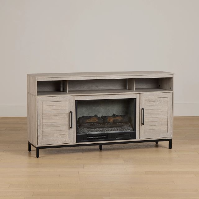 Brandon Light Gray 60" Tv Stand With Fireplace Insert