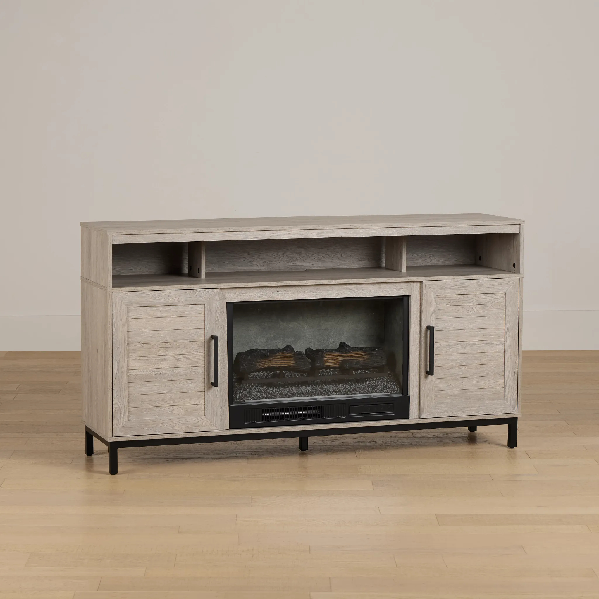 Brandon Light Gray 60" Tv Stand With Fireplace Insert