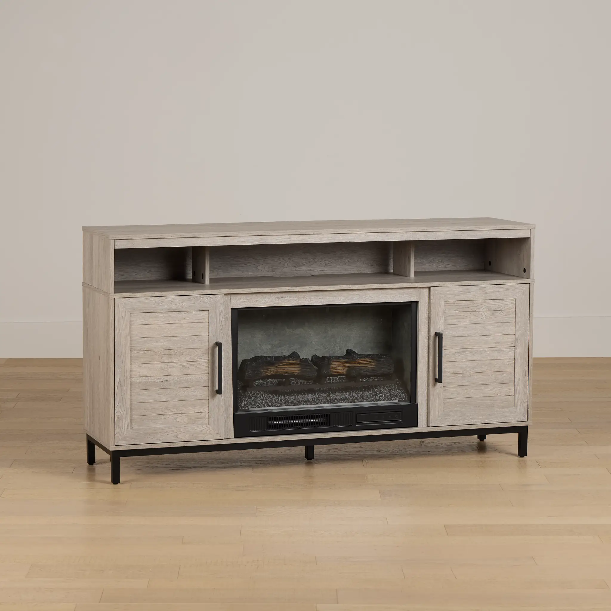 Brandon Light Gray 60" Tv Stand With Fireplace Insert Brandon Light Gray 60" Tv Stand With Fireplace Insert