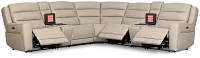 Wilder Taupe Leather Large Tri Power Sectional W/refrigerated Console