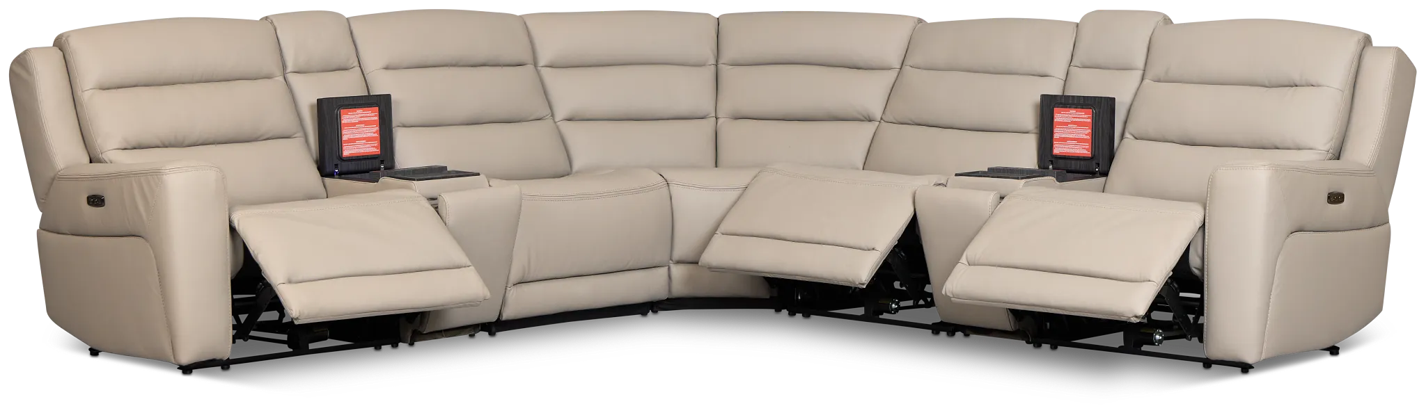 Wilder Taupe Leather Large Tri Power Sectional W/refrigerated Console