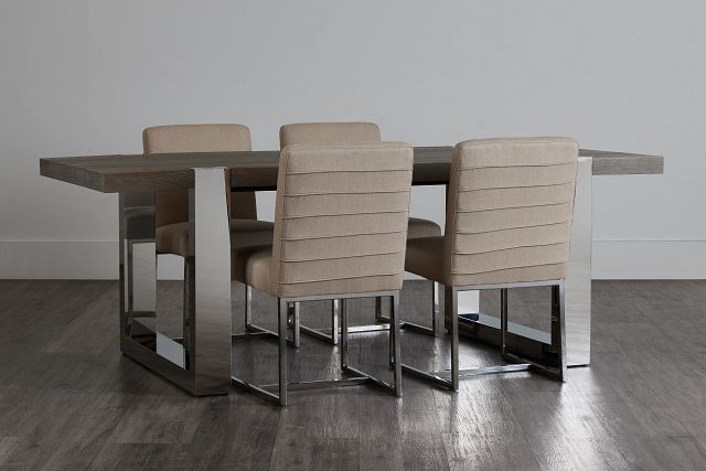 Berlin Beige Rect Table & 4 Upholstered Chairs