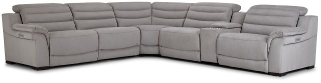 Sentinel Light Gray Micro Medium Triple Power Sectional With Music Console (1)
