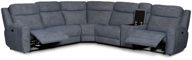 Walker Blue Fabric Medium Dual Power 2-arm Reclining Sectional