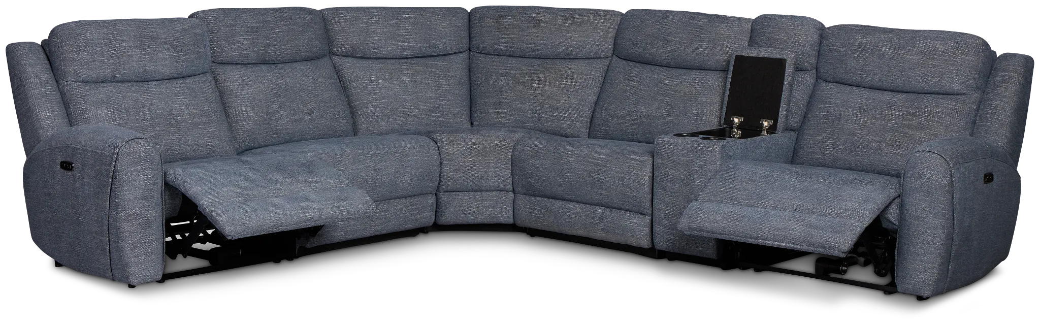 Walker Blue Fabric Medium Dual Power 2-arm Reclining Sectional