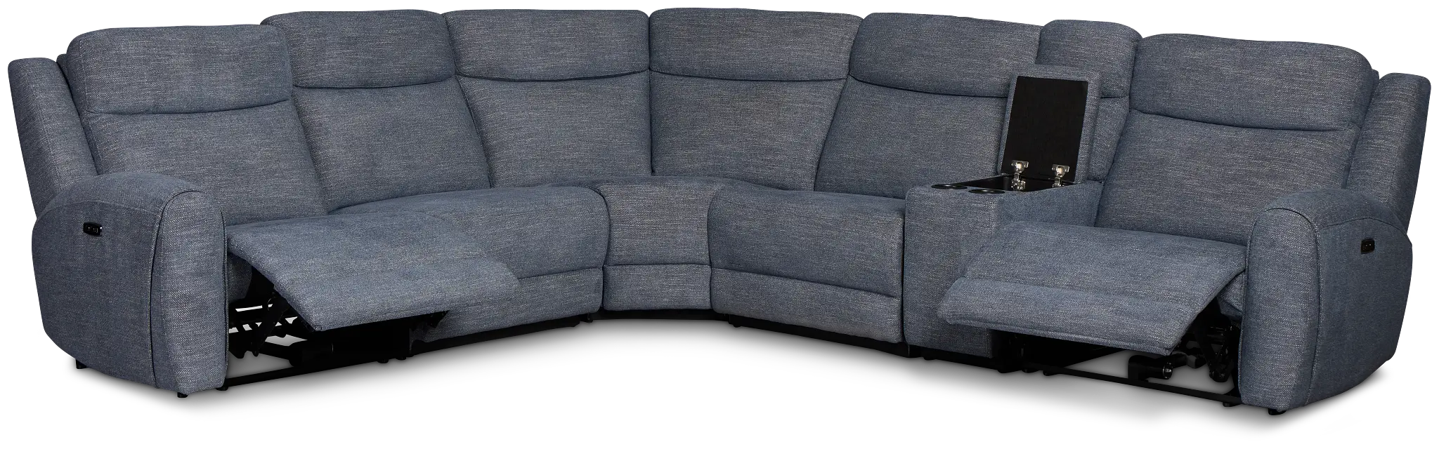 Walker Blue Fabric Medium Dual Power 2-arm Reclining Sectional Walker Blue Fabric Medium Dual Power 2-arm Reclining Sectional