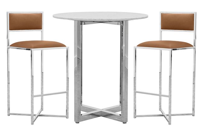 Amalfi Brown Marble Pub Table & 2 Metal Barstools