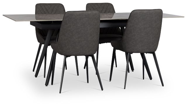 Maricopa Gray Extension Table & 4 Dark Gray Upholstered Chairs