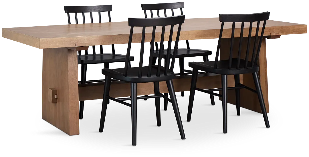 Provo Mid Tone Trestle Table & 4 Wood Chairs