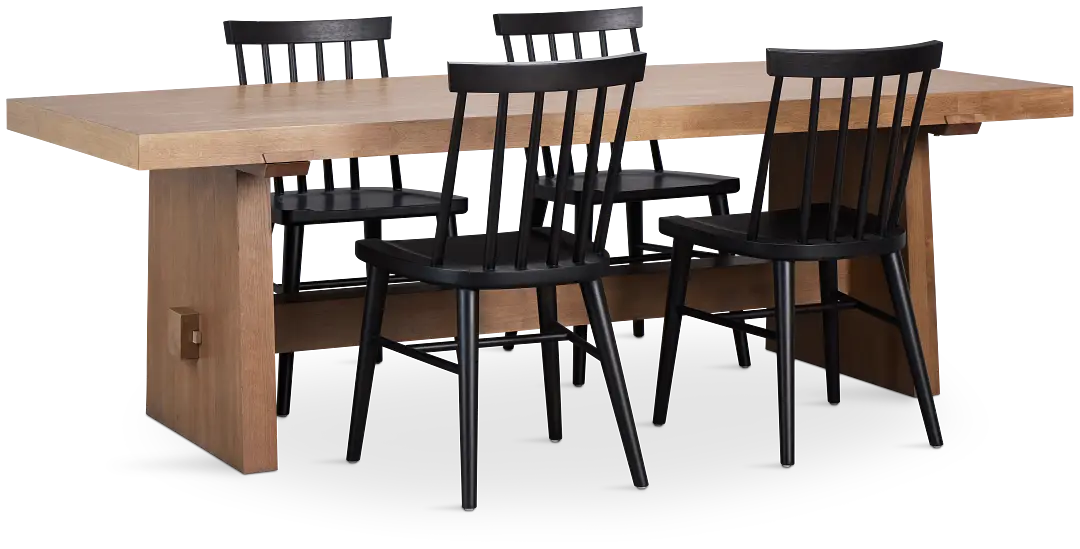 Provo Mid Tone Trestle Table & 4 Wood Chairs Provo Mid Tone Trestle Table & 4 Wood Chairs