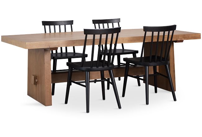 Provo Mid Tone Trestle Table & 4 Wood Chairs