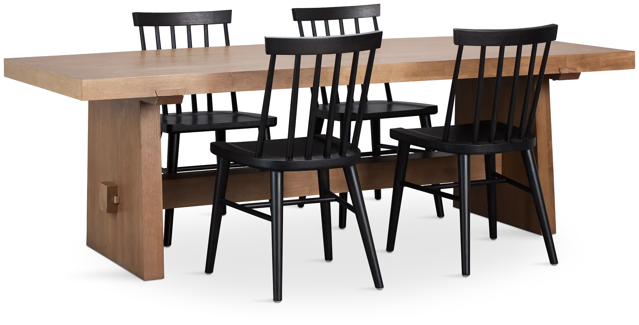 Provo Mid Tone Trestle Table & 4 Wood Chairs Provo Mid Tone Trestle Table & 4 Wood Chairs
