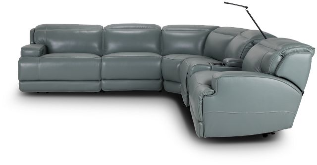 Reign Green Lthr/vinyl Medium Triple Power 2-arm Sectional