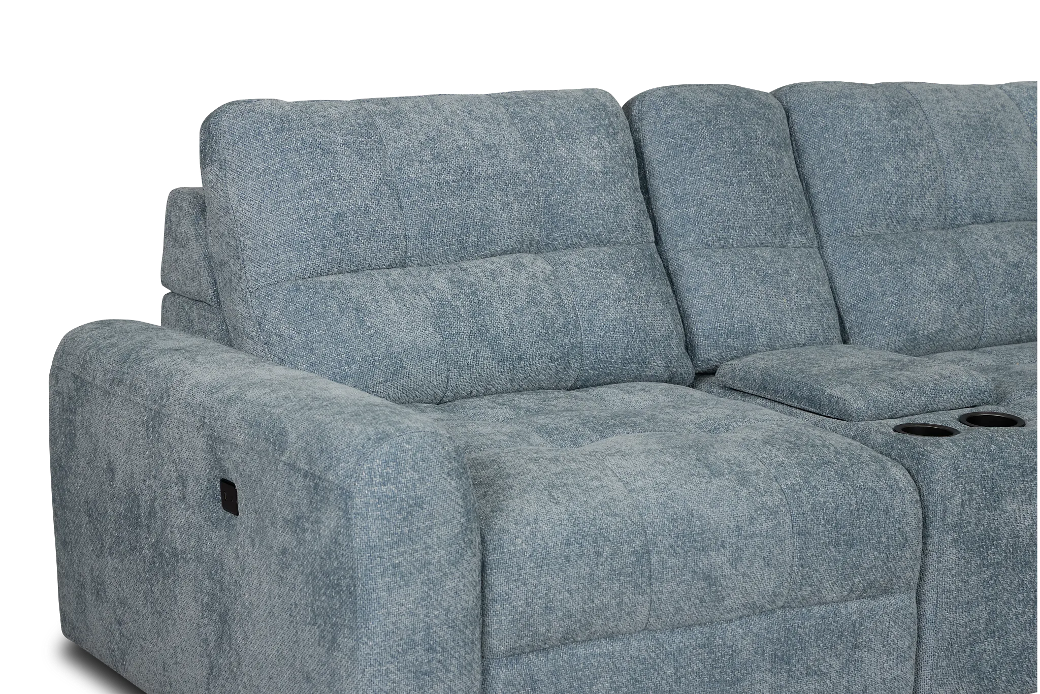 Hendrix Light Blue Fabric Small Dual Power Right Extension Chaise Sectional