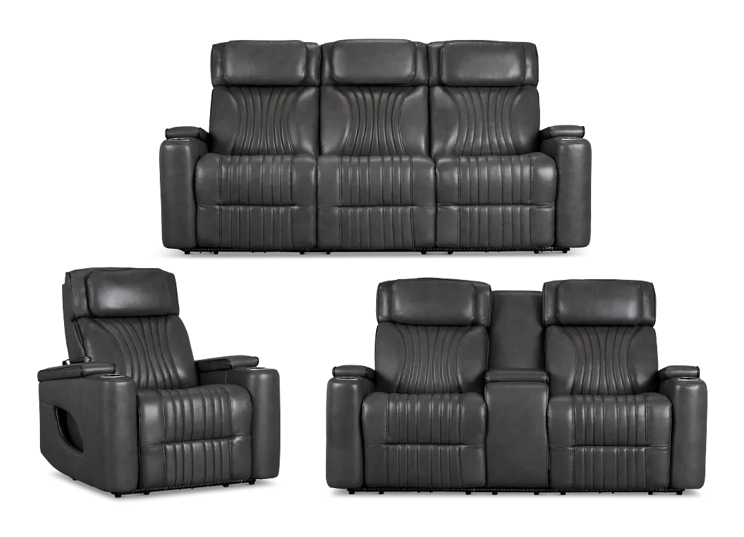 Nova Dark Gray Lthr/vinyl Power Reclining Living Room