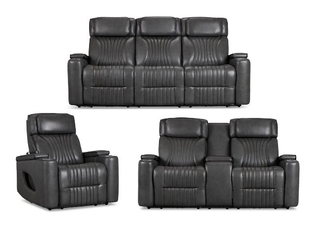 Nova Dark Gray Lthr/vinyl Power Reclining Living Room