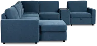 Addie Blue Fabric Medium Left Chaise Sleeper Sectional With Console