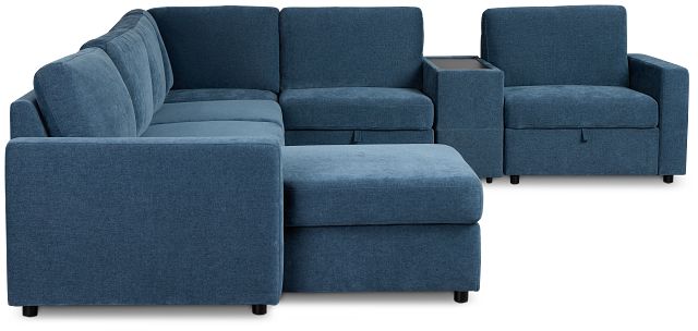 Addie Blue Fabric Medium Left Chaise Sleeper Sectional With Console